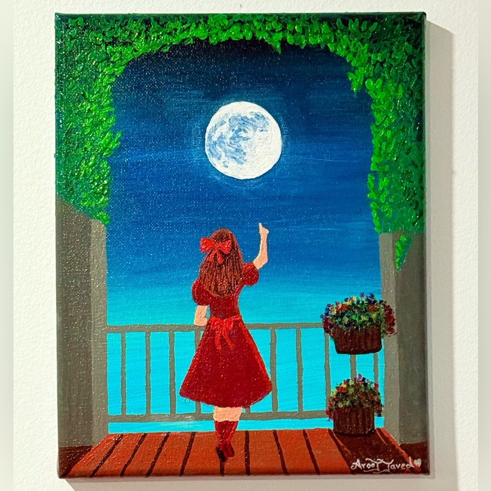 Touching the Moon: Original Acrylic Painting on Canvas - 8x10